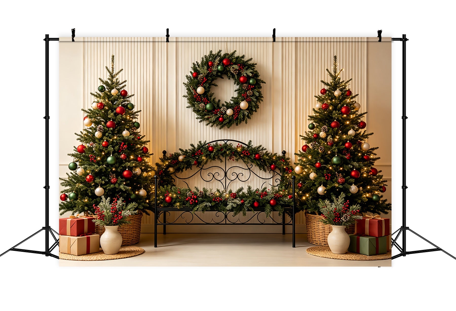 Christmas Headboard Backdrop Classic Greenery Bed Decor Muslin Backdrop Christmas CSH68-86