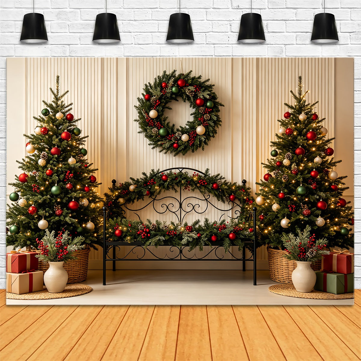 Christmas Headboard Backdrop Classic Greenery Bed Decor Muslin Backdrop Christmas CSH68-86