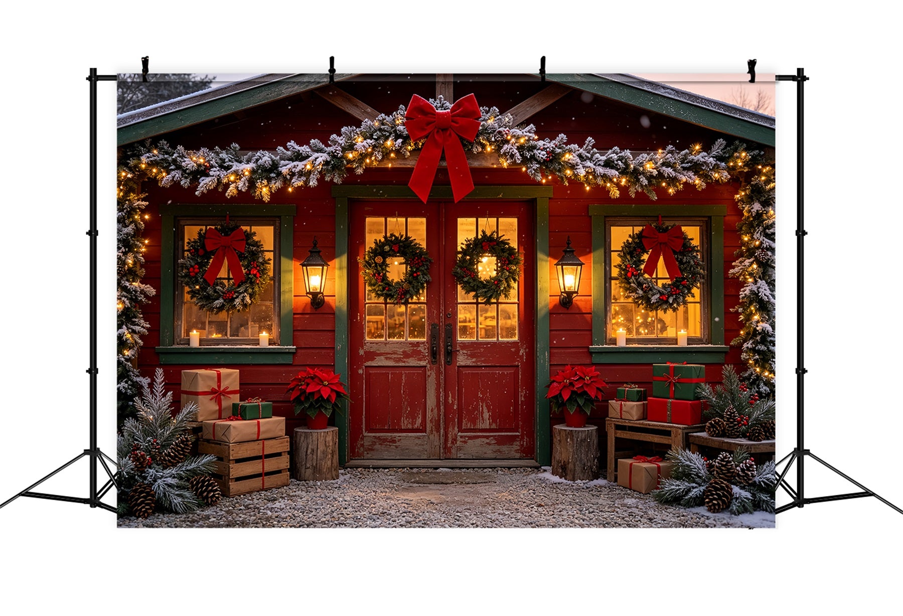 Christmas Cabin Backdrop Rustic House Door Decor Christmas Muslin Backdrops CSH68-88