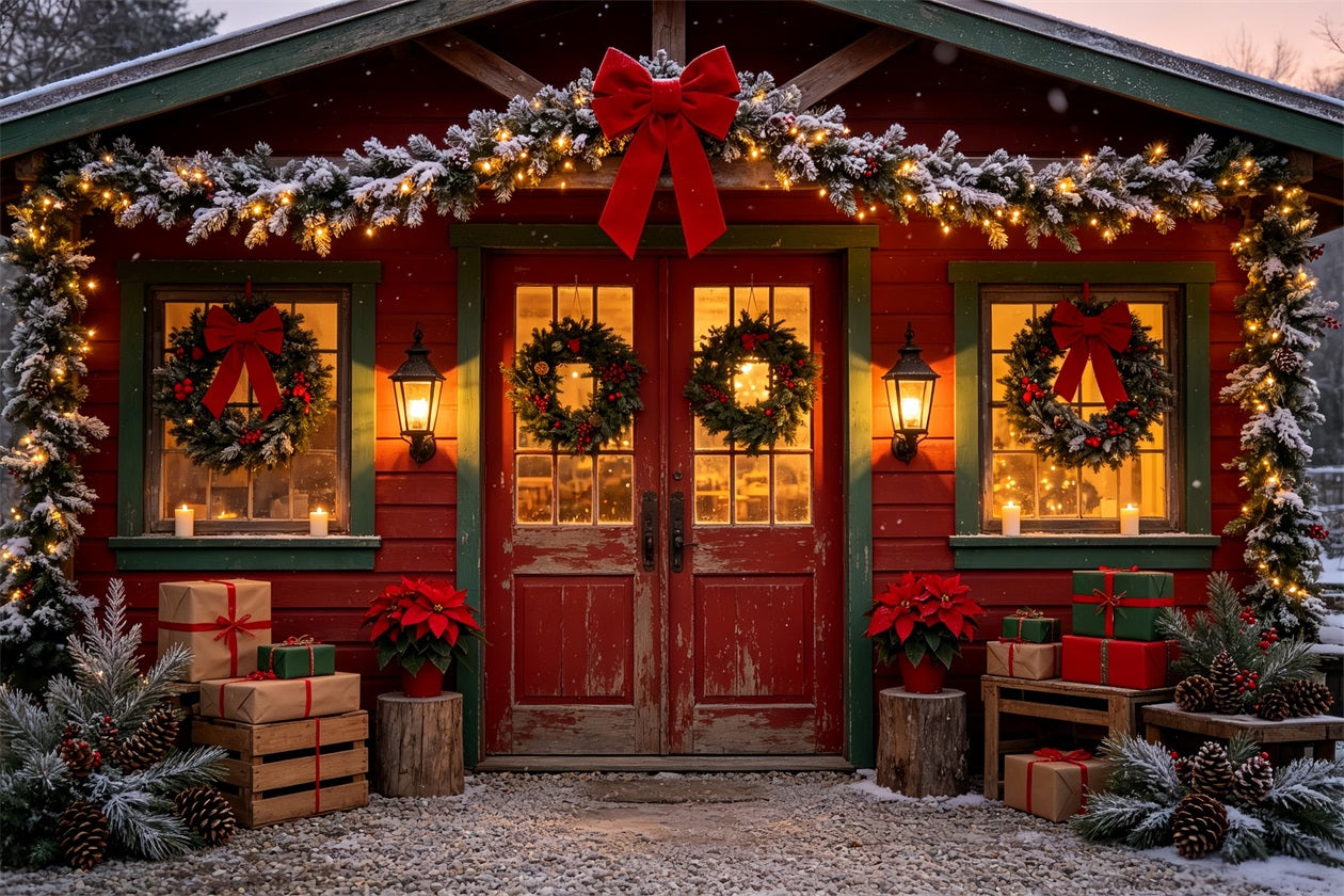 Christmas Cabin Backdrop Rustic House Door Decor Christmas Muslin Backdrops CSH68-88