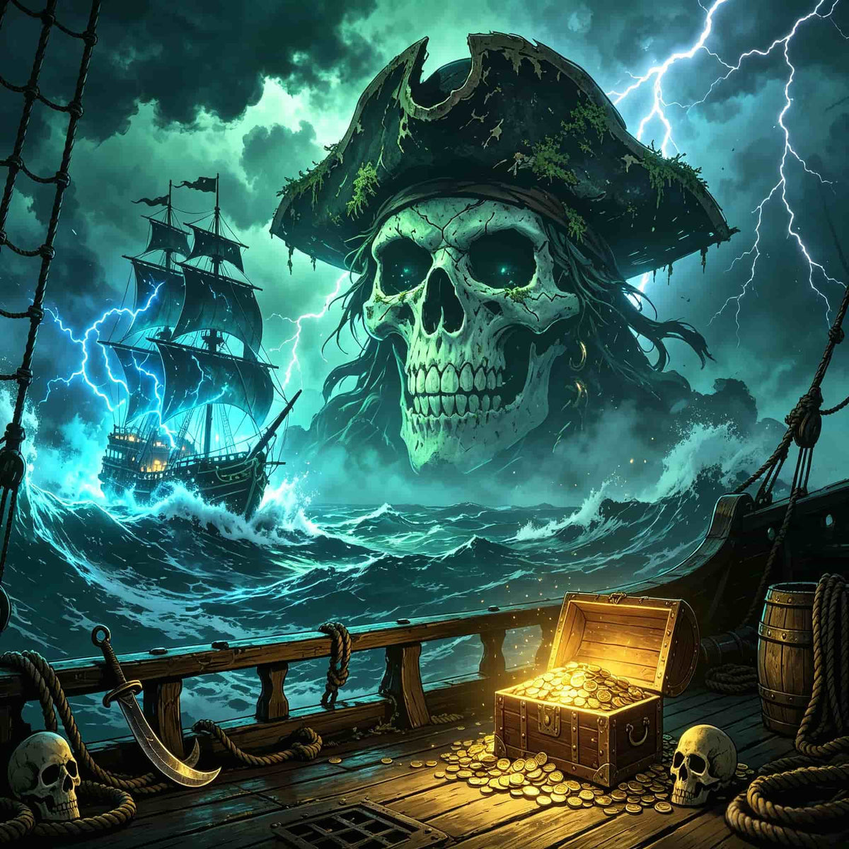 Vintage Halloween Garage Door Cover Stormy Pirate Skull Treasure Halloween Garage Door Cover CSH68-9-1 car