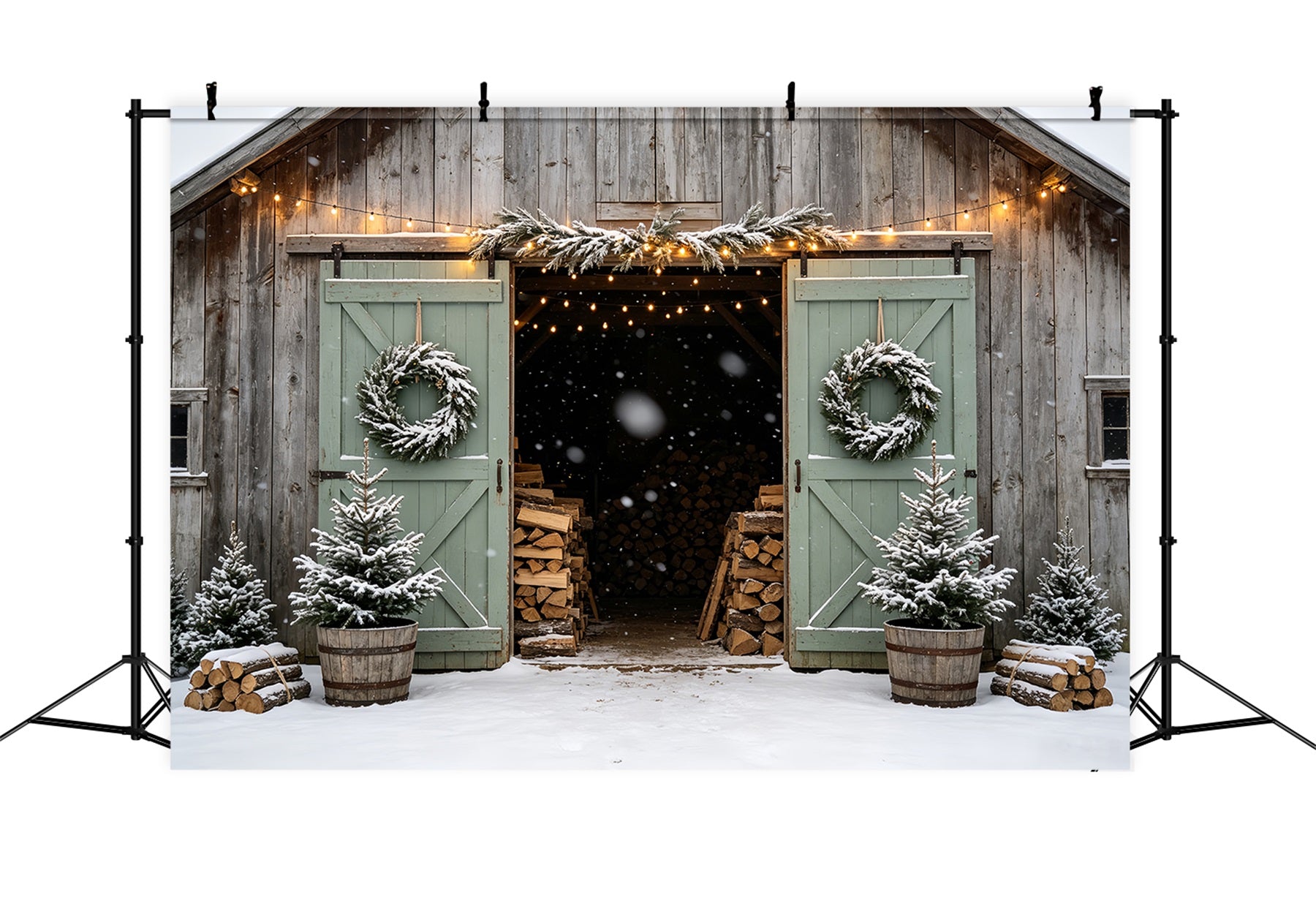 Christmas Barn Door Backdrop Snowy Barn Entrance Christmas Backdrops CSH68-90