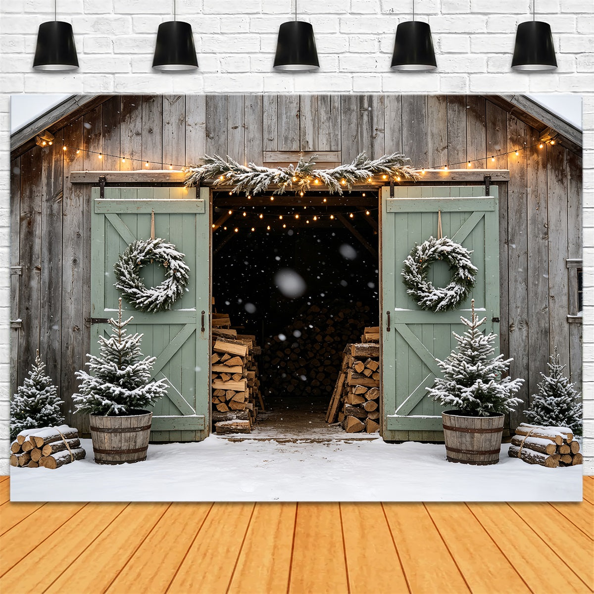 Christmas Barn Door Backdrop Snowy Barn Entrance Christmas Backdrops CSH68-90