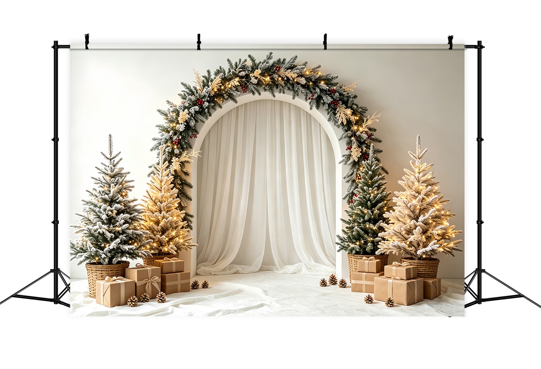Christmas Wreath Backdrop Frosted Arch Curtain Setup Christmas Photo Backdrop CSH68-91