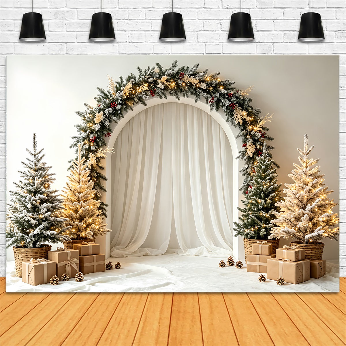 Christmas Wreath Backdrop Frosted Arch Curtain Setup Christmas Photo Backdrop CSH68-91