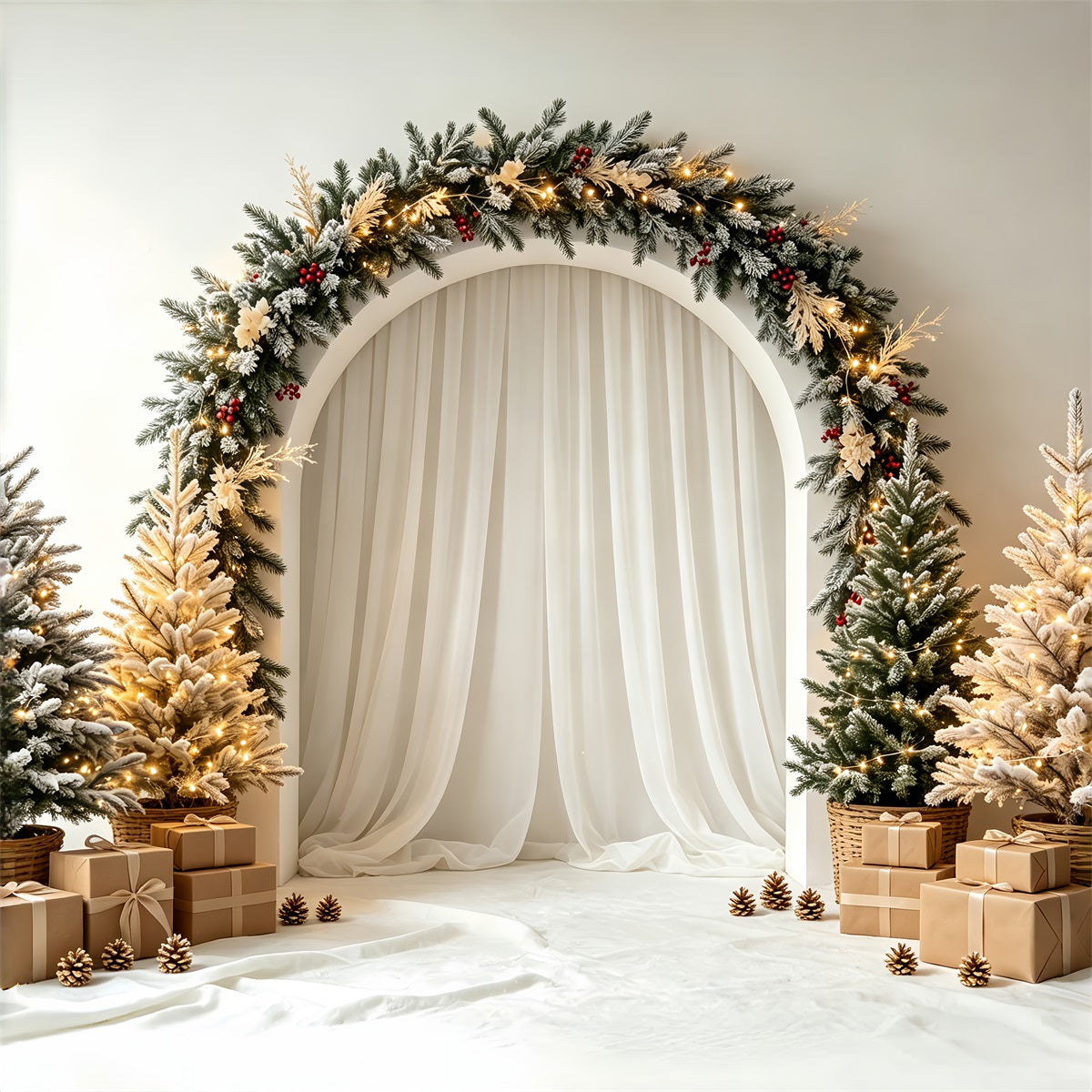 Christmas Wreath Backdrop Frosted Arch Curtain Setup Christmas Photo Backdrop CSH68-91