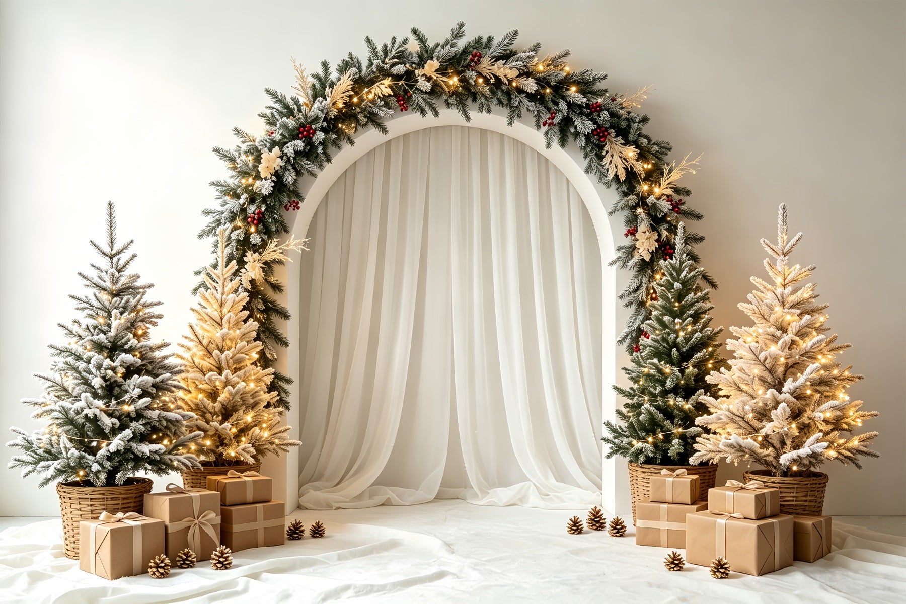 Christmas Wreath Backdrop Frosted Arch Curtain Setup Christmas Photo Backdrop CSH68-91