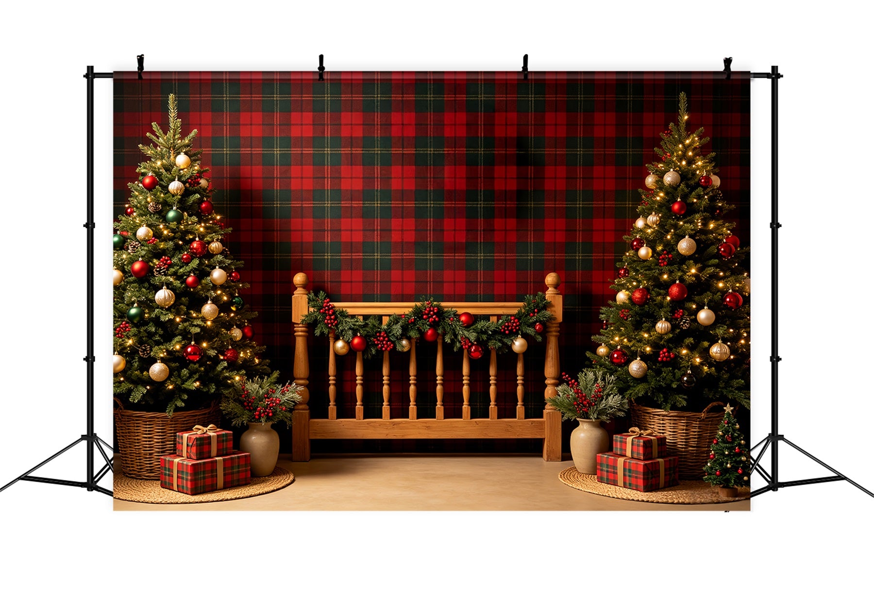 Christmas Headboard Backdrop Plaid Christmas Bedroom Decor Christmas Photo Backdrops CSH68-92
