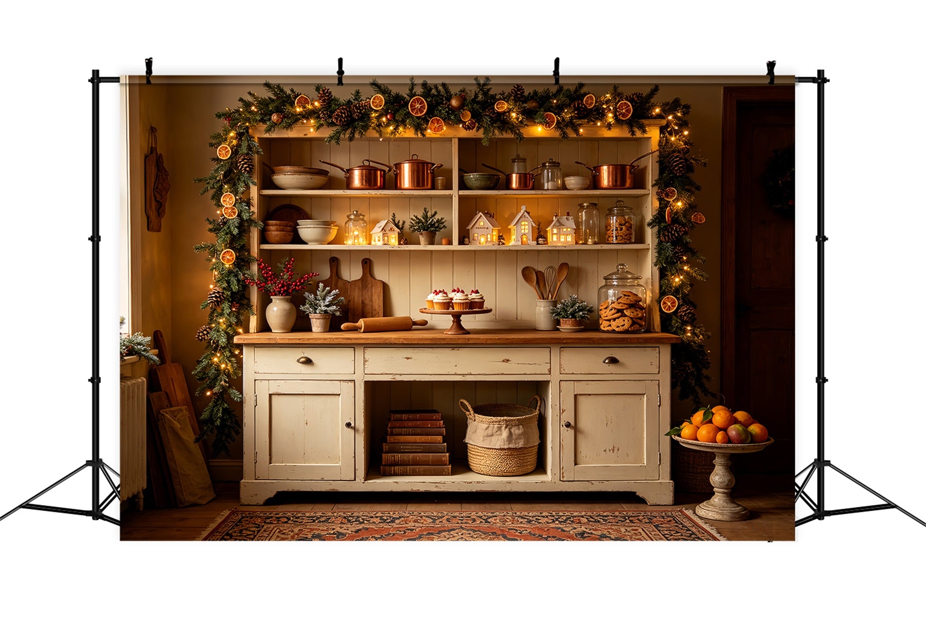 Christmas Kitchen Backdrop Rustic Orange Garland Kitchen Backdrop Christmas CSH68-93