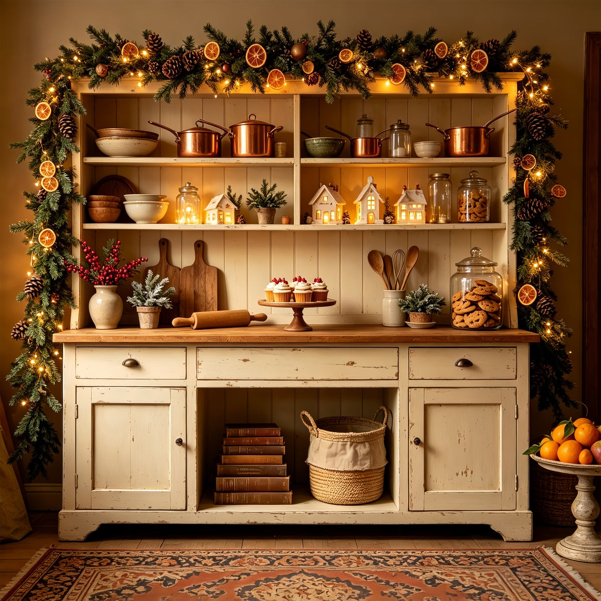Christmas Kitchen Backdrop Rustic Orange Garland Kitchen Backdrop Christmas CSH68-93