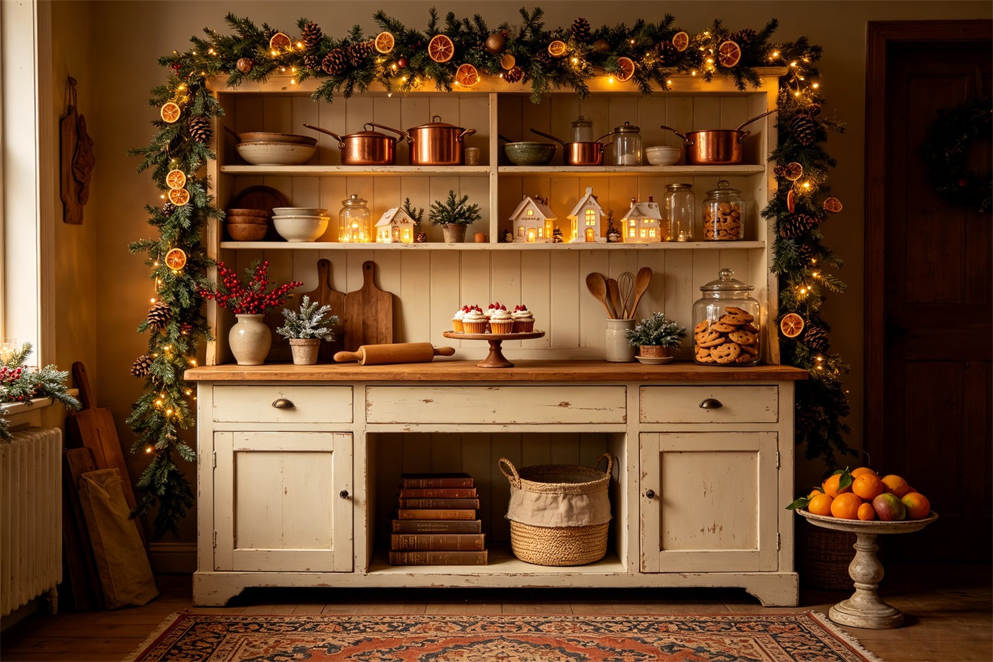 Christmas Kitchen Backdrop Rustic Orange Garland Kitchen Backdrop Christmas CSH68-93
