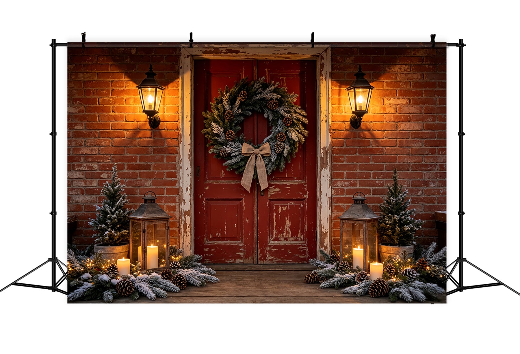 Christmas House Backdrop Brick Door Wreath Entrance Christmas Wall Backdrop CSH68-99