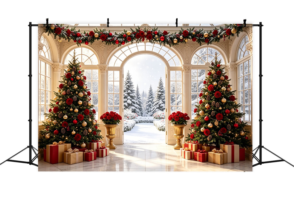 Christmas Door Backdrop Rose Conservatory Snow View Large Christmas Backdrop CSH69-1