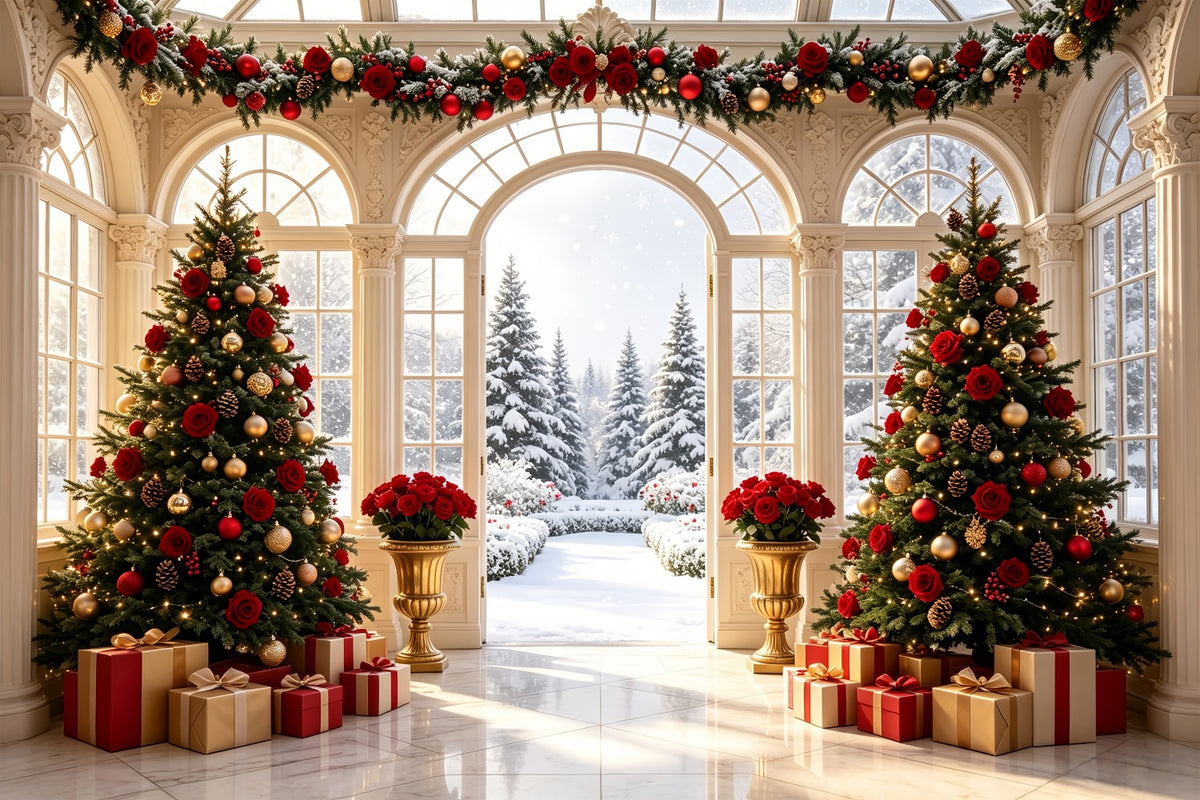 Christmas Door Backdrop Rose Conservatory Snow View Large Christmas Backdrop CSH69-1