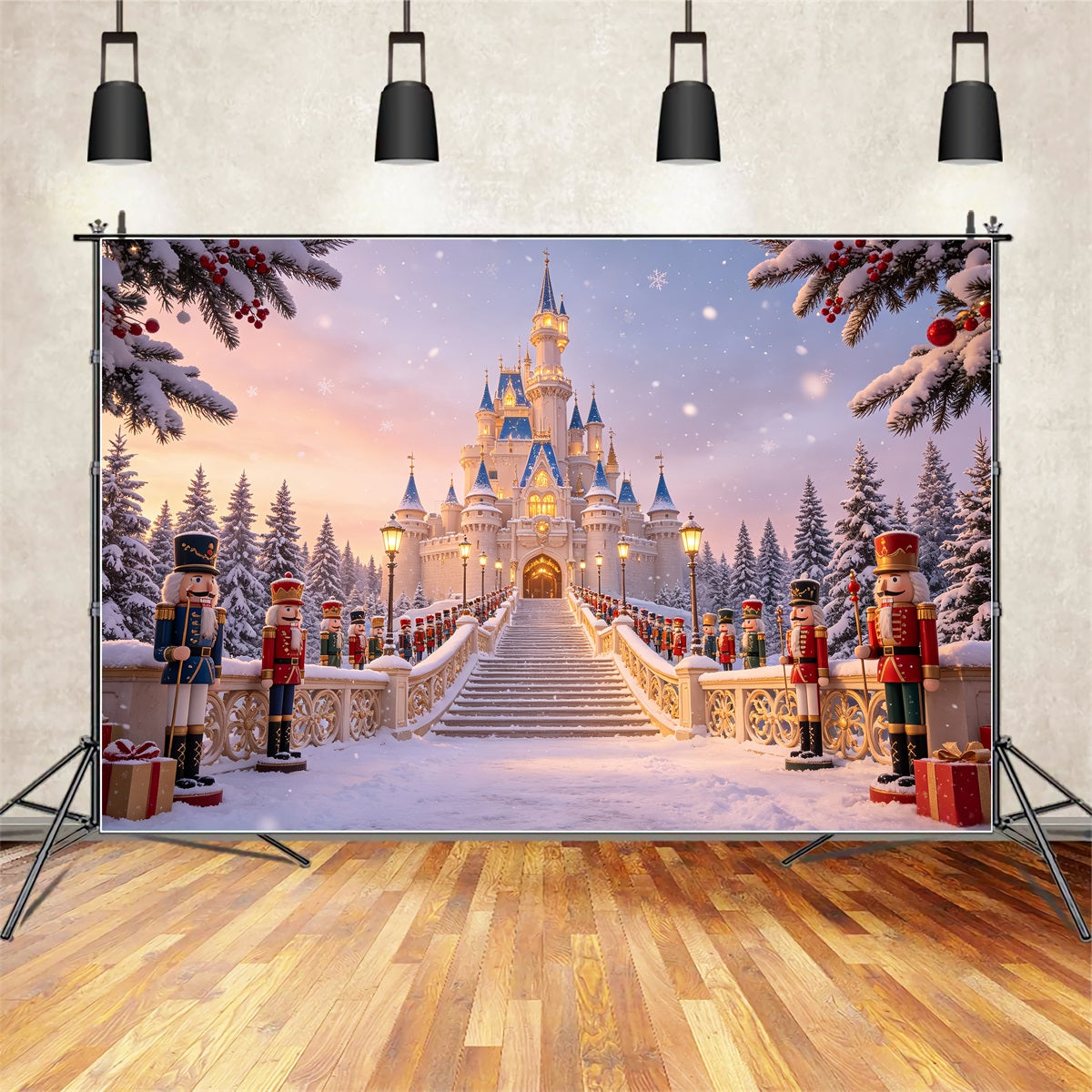 Christmas Nutcracker Backdrop Snowy Forest Castle Entrance Studio Backdrops Christmas CSH69-10