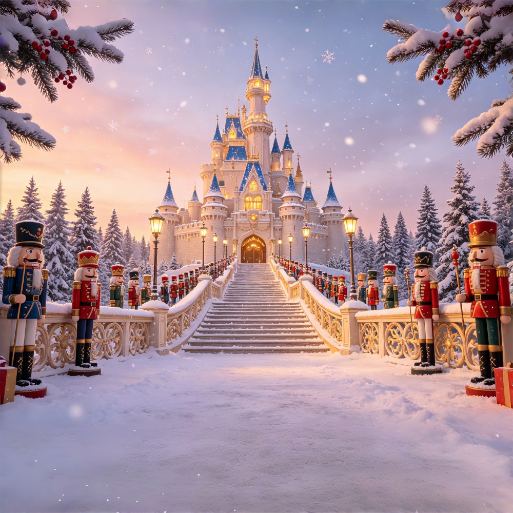 Christmas Nutcracker Backdrop Snowy Forest Castle Entrance Studio Backdrops Christmas CSH69-10