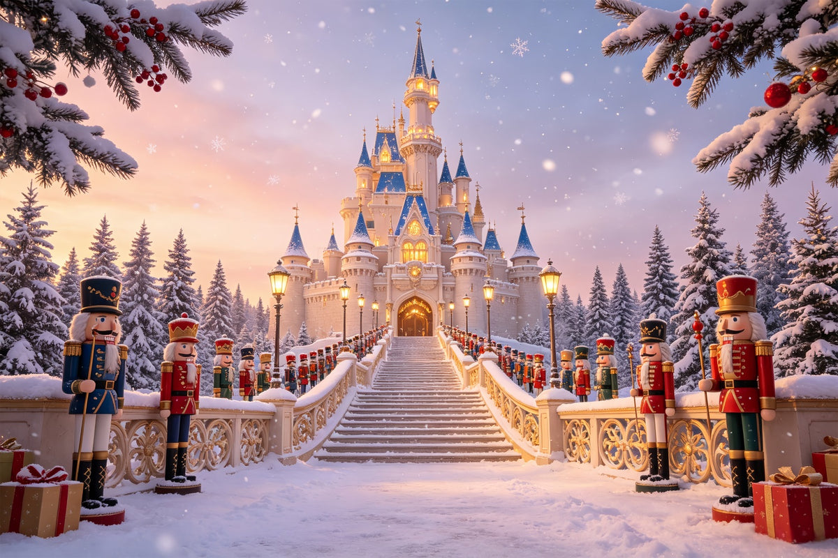 Christmas Nutcracker Backdrop Snowy Forest Castle Entrance Studio Backdrops Christmas CSH69-10