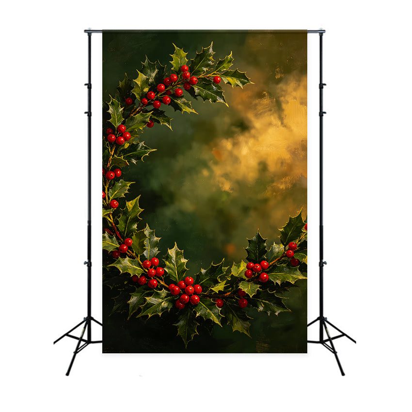 Christmas Portrait Backdrop Holly Berry Painted Wreath Christmas Picture Backdrop CSH69-103