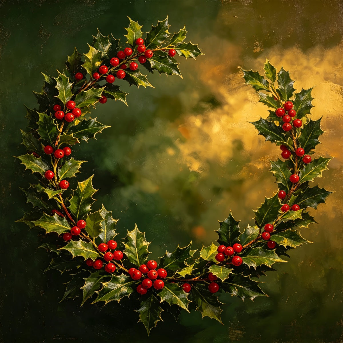 Christmas Portrait Backdrop Holly Berry Painted Wreath Christmas Picture Backdrop CSH69-103