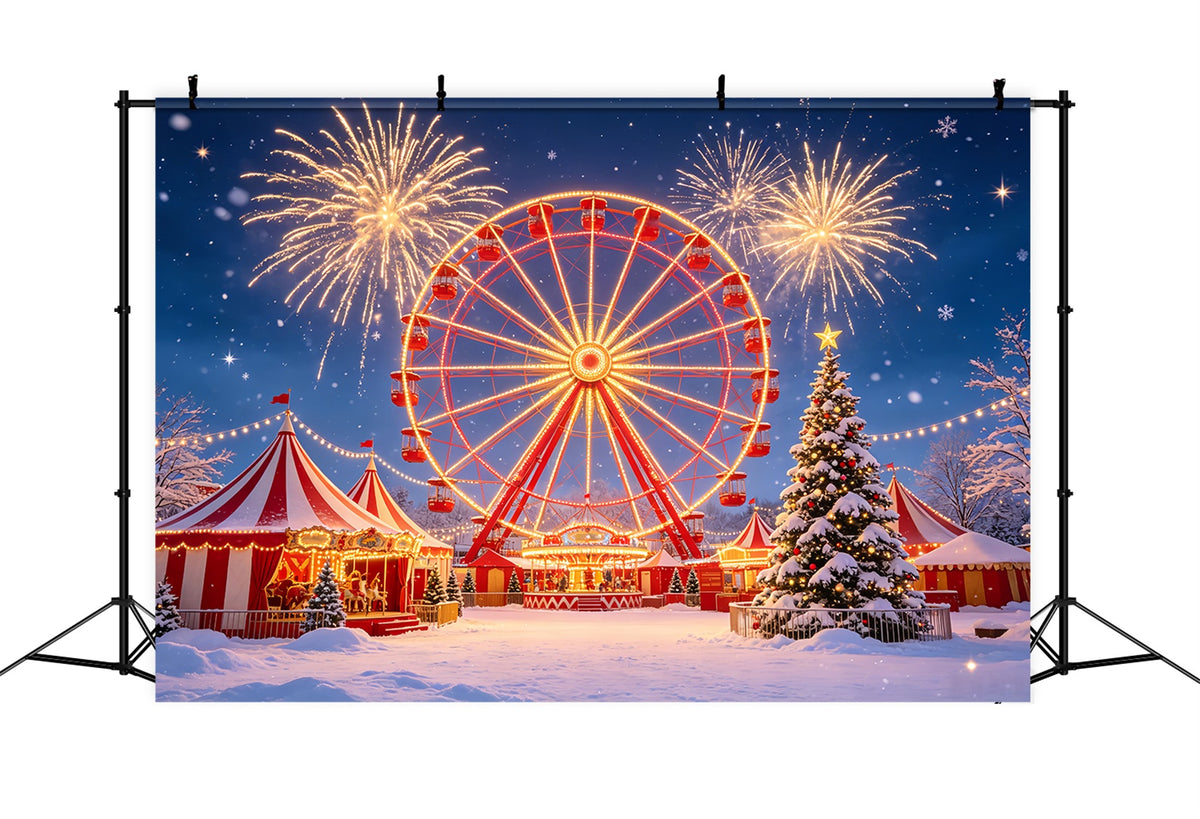 Christmas Backdrop For Party Snowy Ferris Wheel Fireworks Christmas Party Backdrop CSH69-105