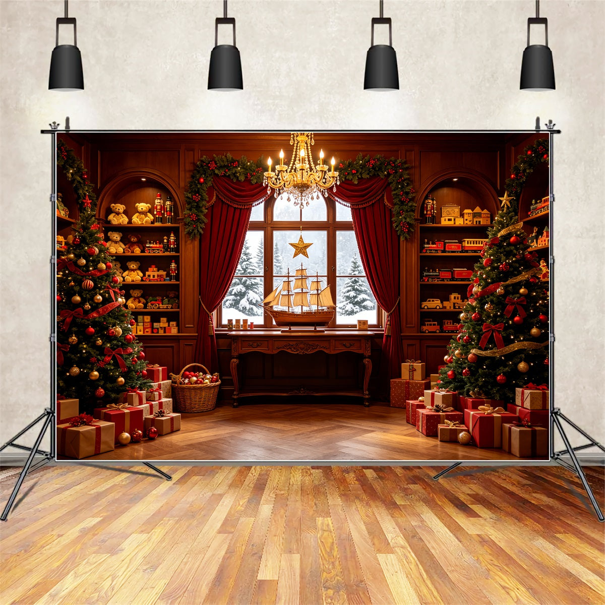 Christmas Party Backdrop Elegant Toy Library Display Photo Christmas Backdrops CSH69-12