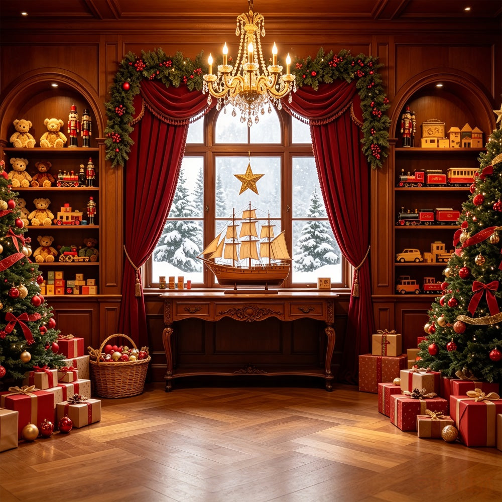 Christmas Party Backdrop Elegant Toy Library Display Photo Christmas Backdrops CSH69-12