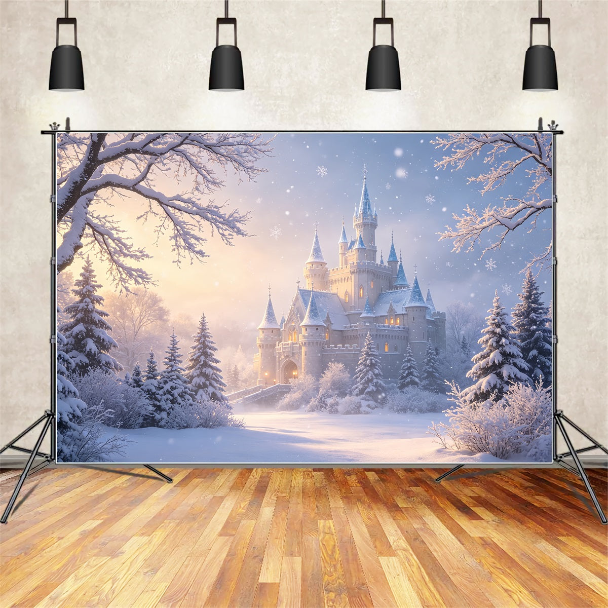 Christmas Wonderland Backdrop Snowy Castle Winter Forest Christmas Studio Backdrops CSH69-13