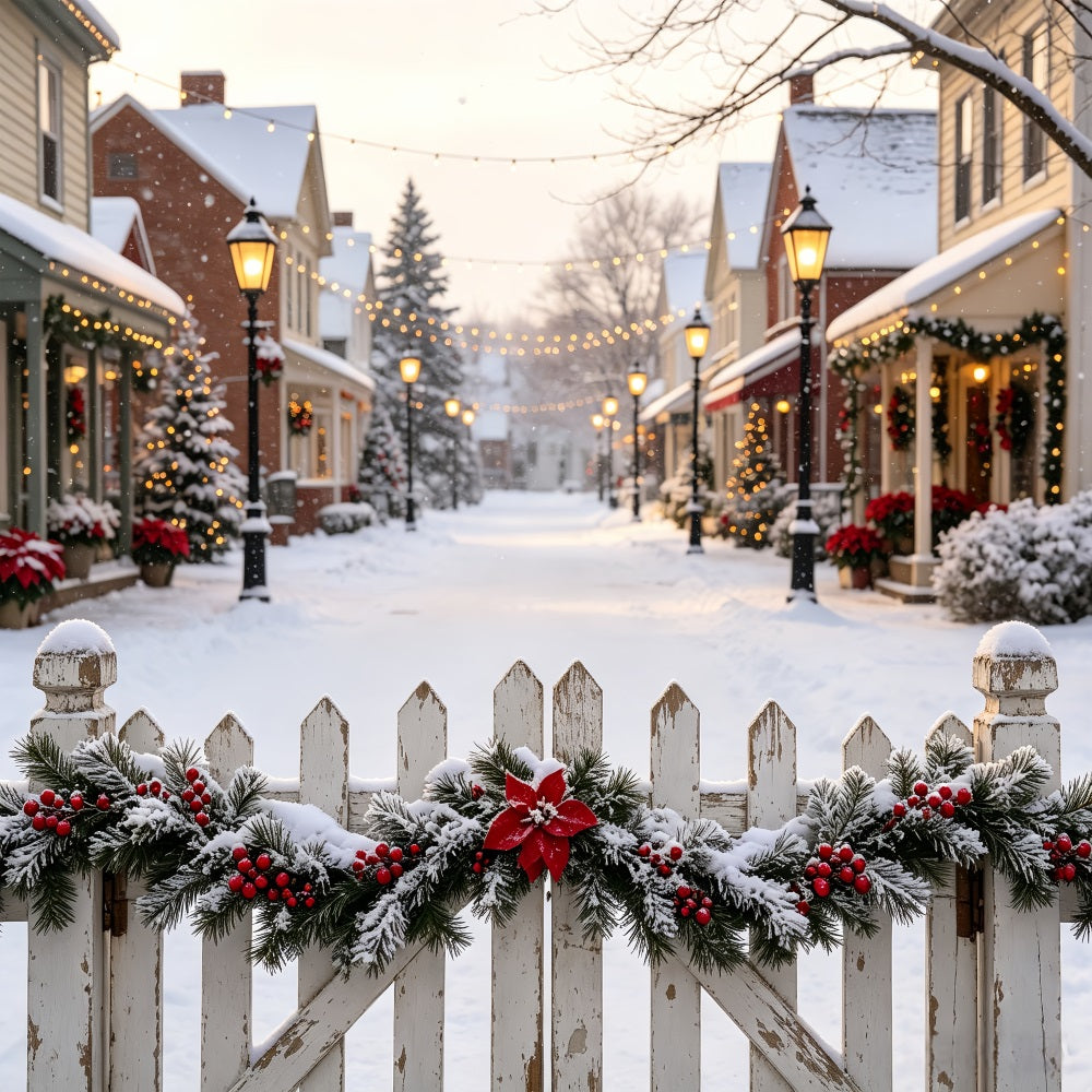 Christmas Village Backdrop Festive Street Picket Fence Studio Christmas Backdrop CSH69-14