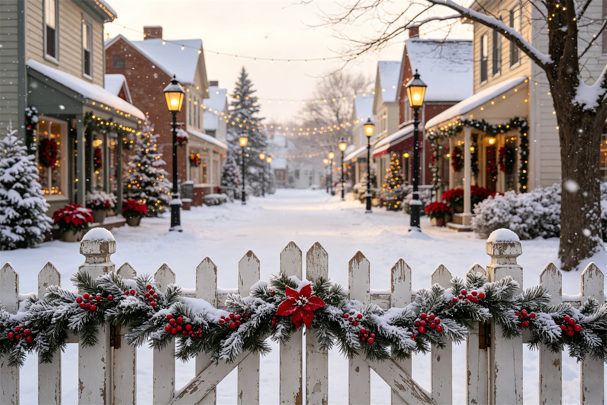 Christmas Village Backdrop Festive Street Picket Fence Studio Christmas Backdrop CSH69-14