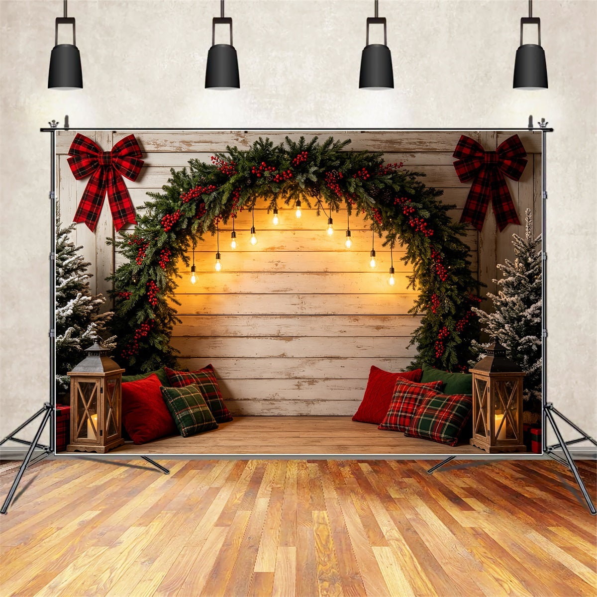 Christmas Arch Backdrop Rustic Garland Light Arch Studio Christmas Backdrops CSH69-15