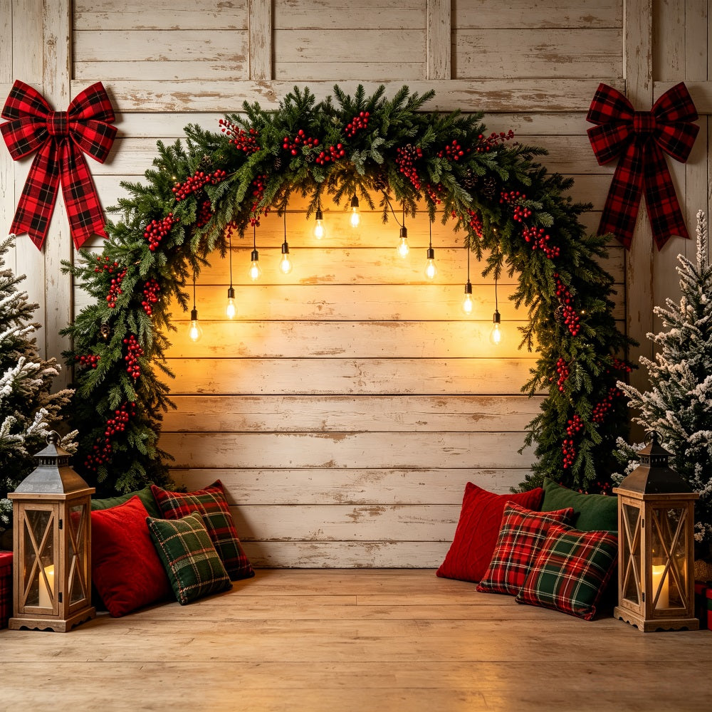 Christmas Arch Backdrop Rustic Garland Light Arch Studio Christmas Backdrops CSH69-15