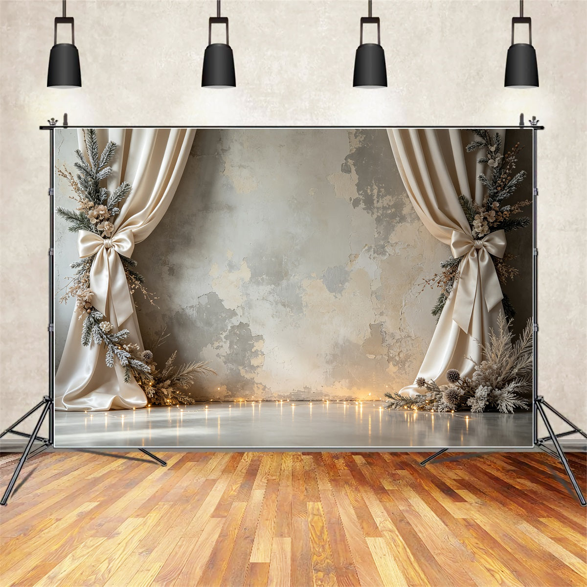 Christmas Wall Backdrops Ivory Draped Floral Arch Indoor Christmas Backdrops CSH69-19