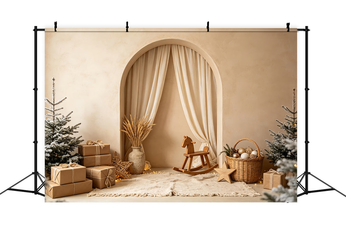 Boho Christmas Backdrop Neutral Arch Rocking Horse Backdrops Christmas CSH69-2