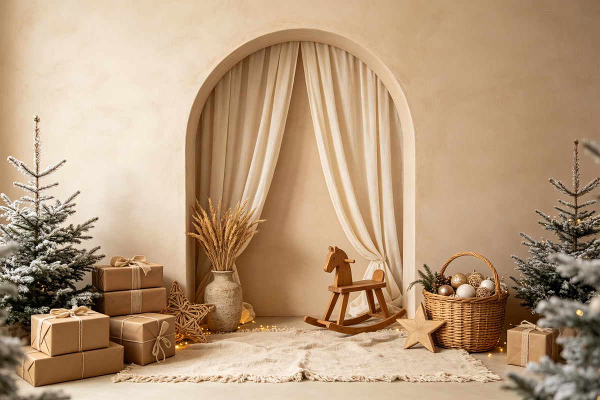 Boho Christmas Backdrop Neutral Arch Rocking Horse Backdrops Christmas CSH69-2