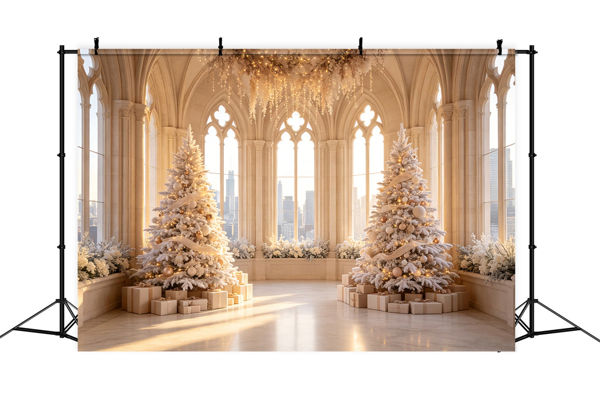 Victorian Christmas Backdrop White Cathedral Hall Professional Christmas Backdrop CSH69-20