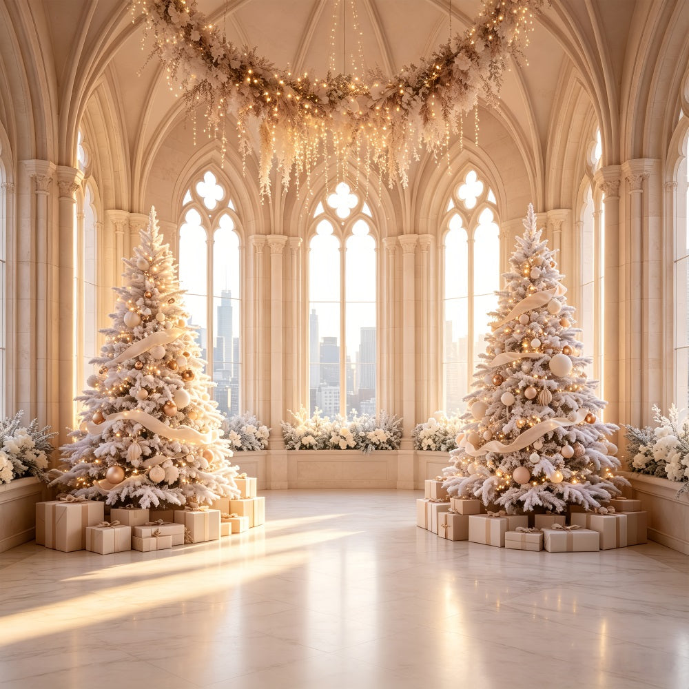 Victorian Christmas Backdrop White Cathedral Hall Professional Christmas Backdrop CSH69-20