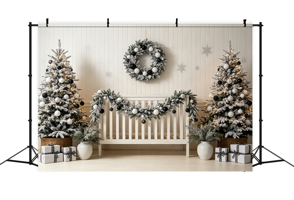 Christmas Headboard Backdrop Black White Nursery Decor Muslin Backdrop Christmas CSH69-23