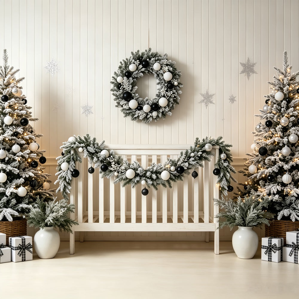 Christmas Headboard Backdrop Black White Nursery Decor Muslin Backdrop Christmas CSH69-23