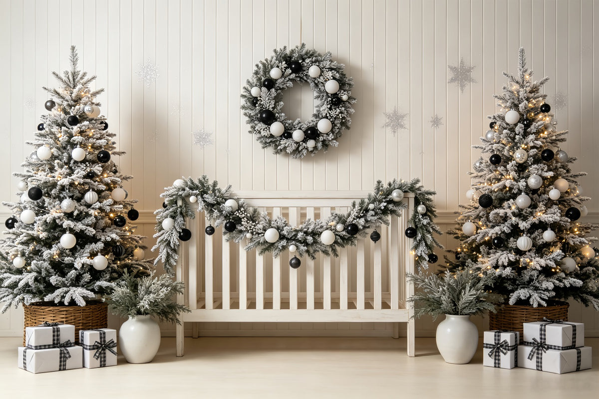 Christmas Headboard Backdrop Black White Nursery Decor Muslin Backdrop Christmas CSH69-23