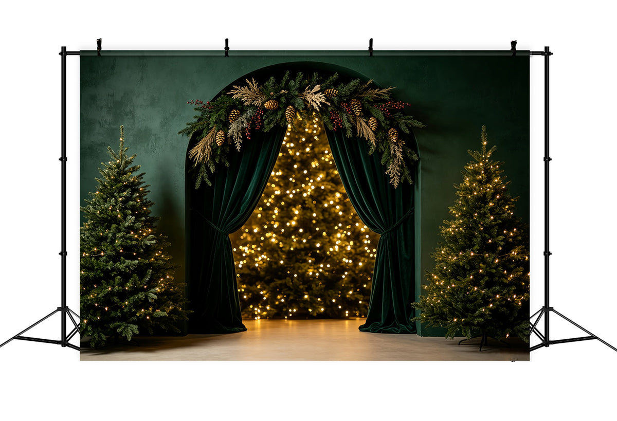 Christmas Bokeh Backdrop Emerald Arch Tree Glow Christmas Muslin Backdrops CSH69-25