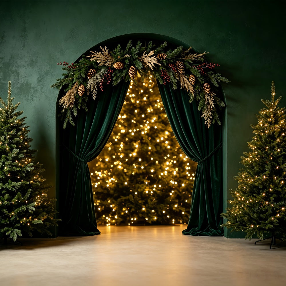 Christmas Bokeh Backdrop Emerald Arch Tree Glow Christmas Muslin Backdrops CSH69-25
