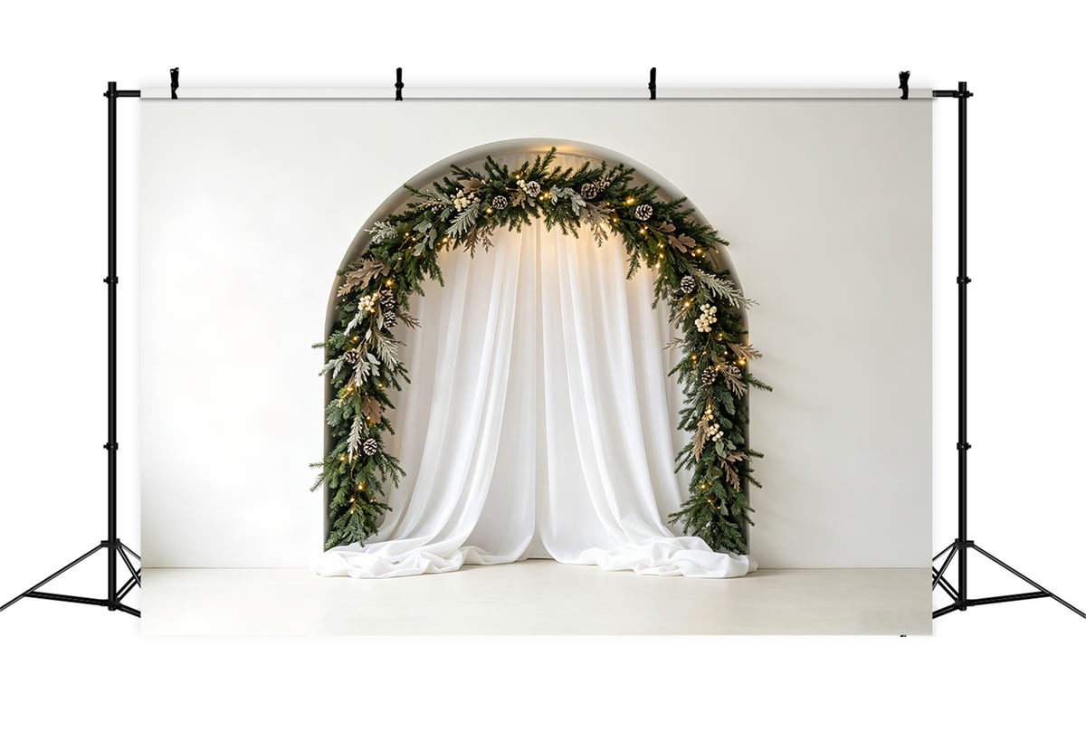 White Christmas Backdrop Elegant Drapery Garland Arch Christmas Backdrop CSH69-26