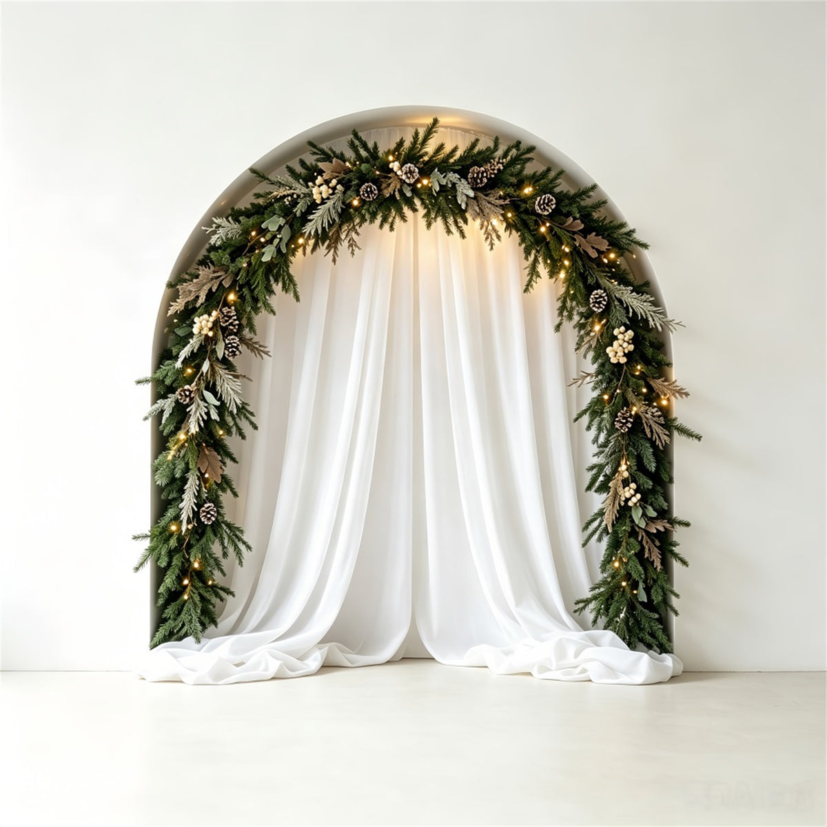 White Christmas Backdrop Elegant Drapery Garland Arch Christmas Backdrop CSH69-26