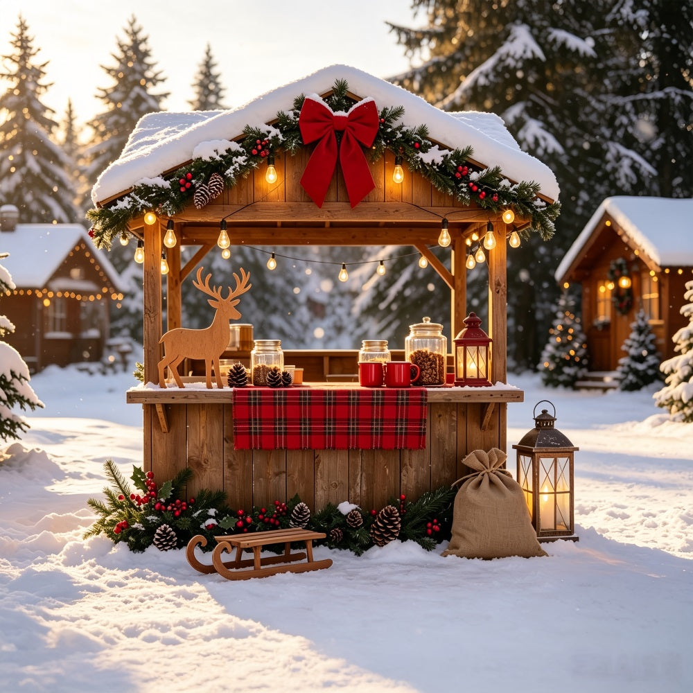 Snowy Christmas Backdrop Winter Rustic Market Stall Christmas Backdrops CSH69-27