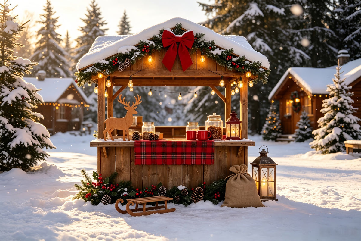 Snowy Christmas Backdrop Winter Rustic Market Stall Christmas Backdrops CSH69-27