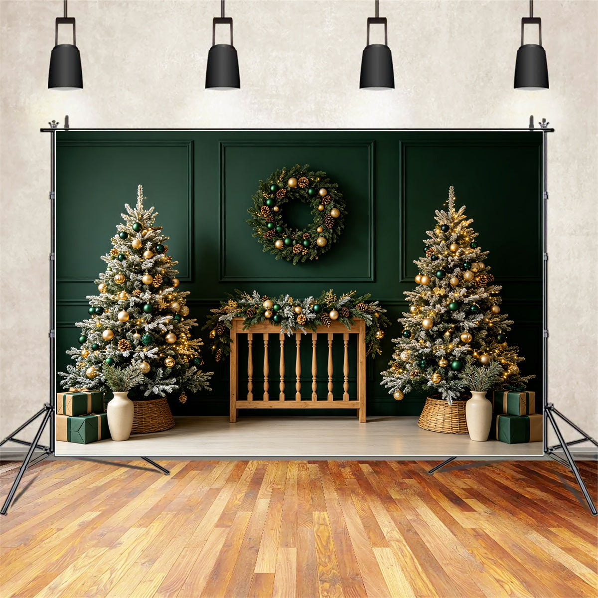 Christmas Headboard Backdrop Emerald Gold Nursery Decor Christmas Photo Backdrop CSH69-28