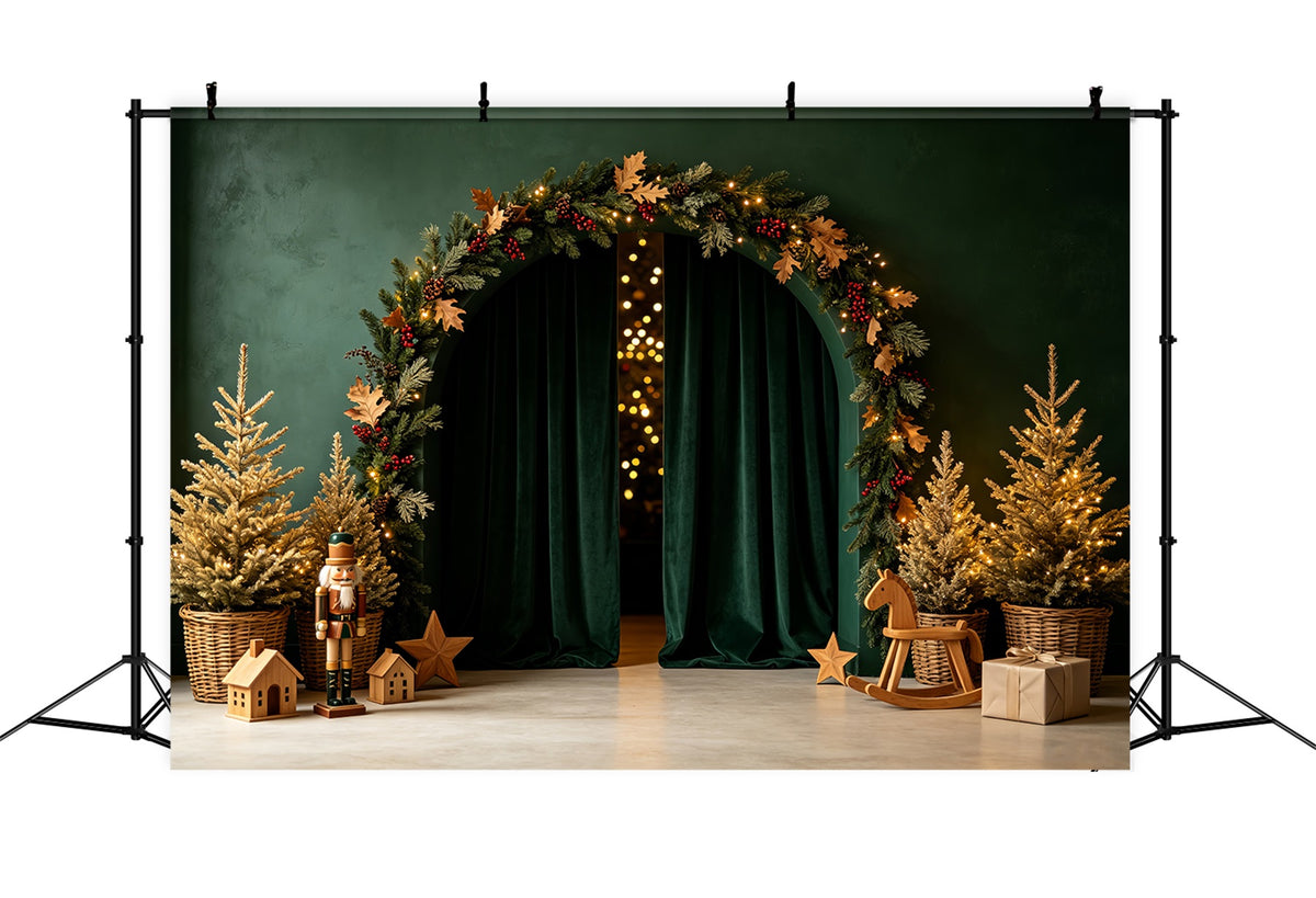 Green Christmas Backdrop Emerald Arch Nutcracker Decor Photography Christmas Backdrop CSH69-3
