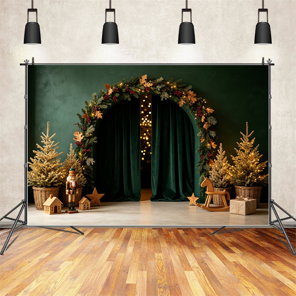 Green Christmas Backdrop Emerald Arch Nutcracker Decor Photography Christmas Backdrop CSH69-3