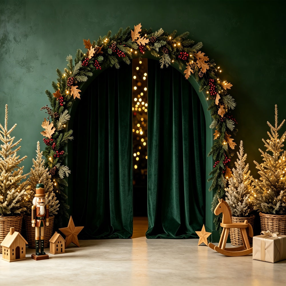 Green Christmas Backdrop Emerald Arch Nutcracker Decor Photography Christmas Backdrop CSH69-3