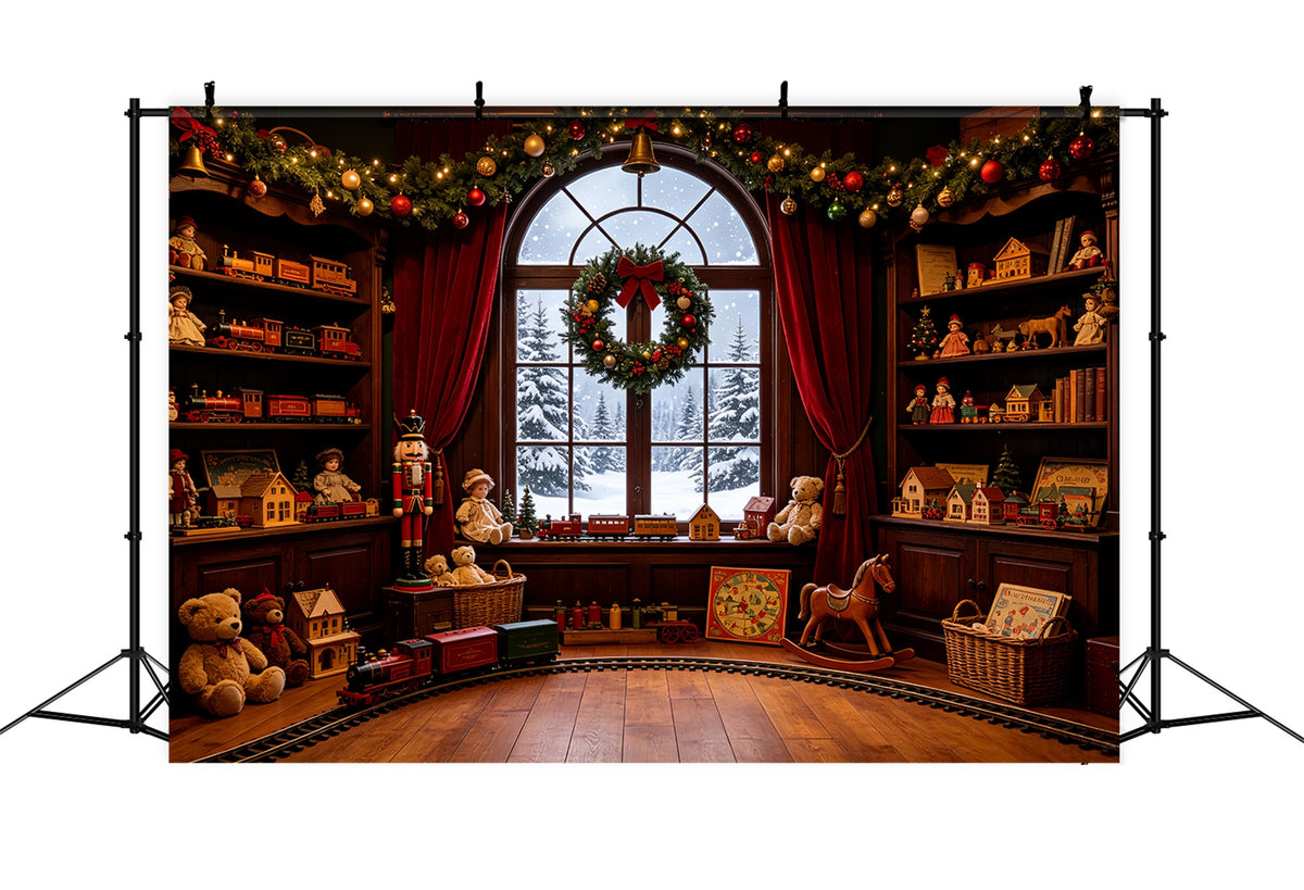 Vintage Christmas Backdrop Toy Train Room Window Large Christmas Backdrops CSH69-35